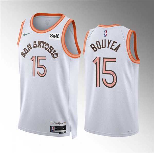 Men%27s San Antonio Spurs #15 Jamaree Bouyea White 2023-24 City Edition Stitched Basketball Jersey Dzhi
